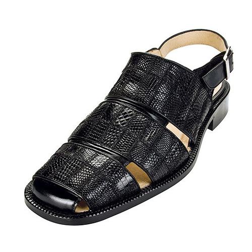Belvedere "Fumo" Black Genuine Lizard Patchwork Sandals